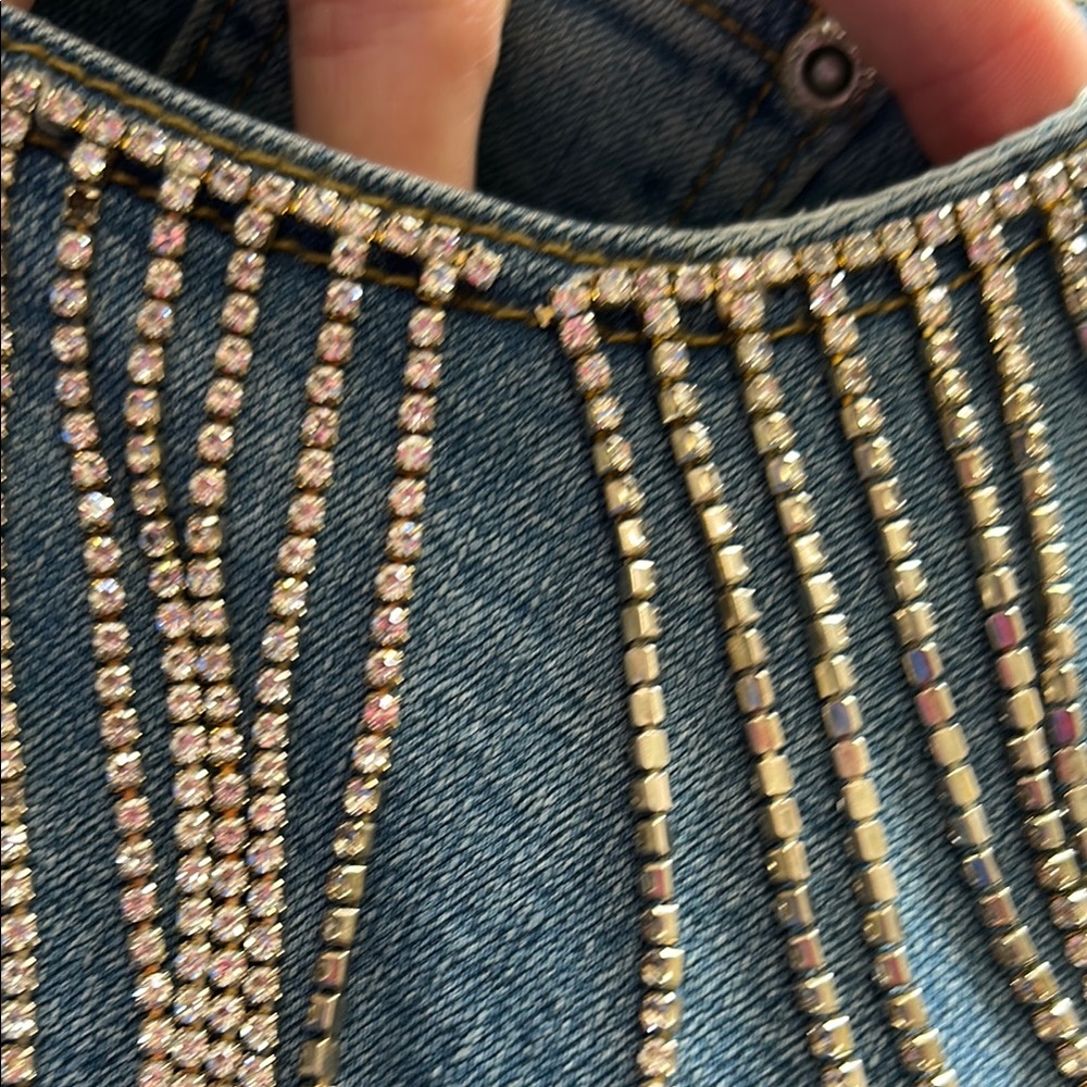 Rhinestone Cowgirl Glitzy Rhinestone Bedazzled Fringe Denim Jeans - Size 4 - Picture 7 of 9